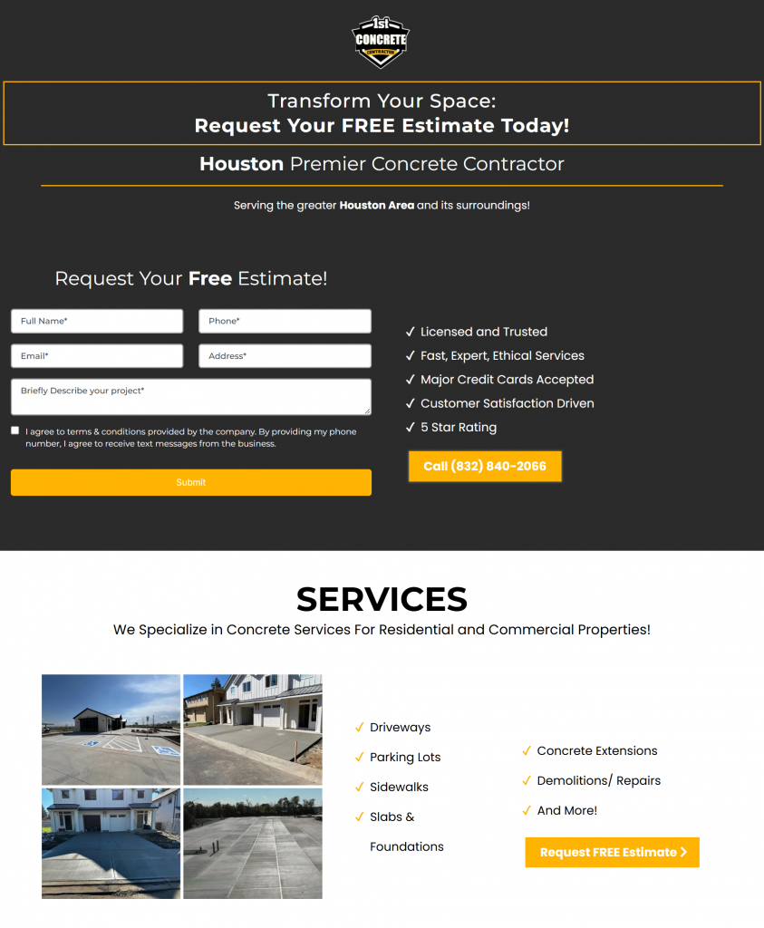Concrete contractor service in houston texas